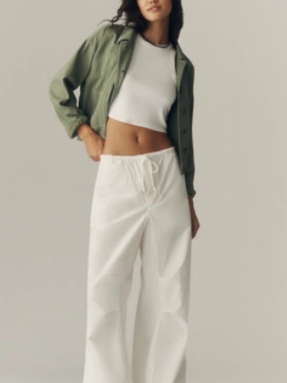 Anthropologie White Wide-Leg Drawstring Pants